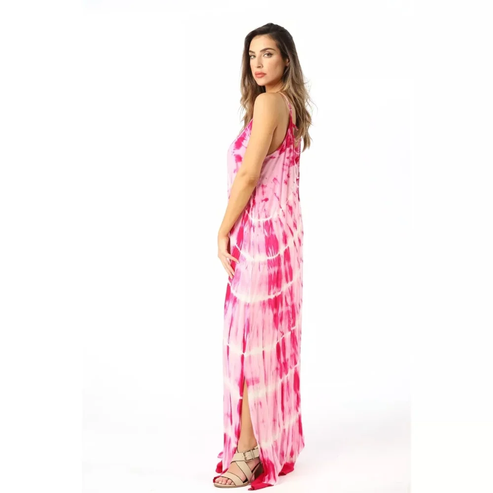 Riviera Sun Tie-Dye Maxi Dress Size 1X Beautiful Pink Fuchsia Flowy - Picture 3 of 10
